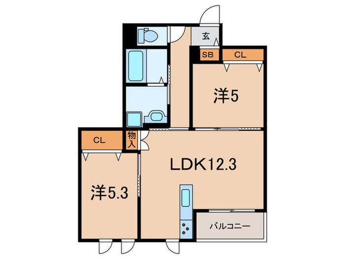 LA VITA摂津本山(2LDK/3階)の間取り写真