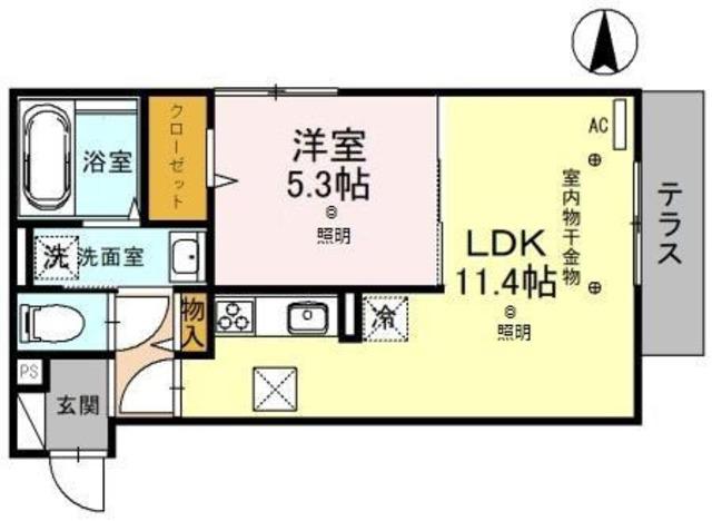東武伊勢崎線 草加駅 徒歩7分 3階建 築4年(1LDK/1階)の間取り写真