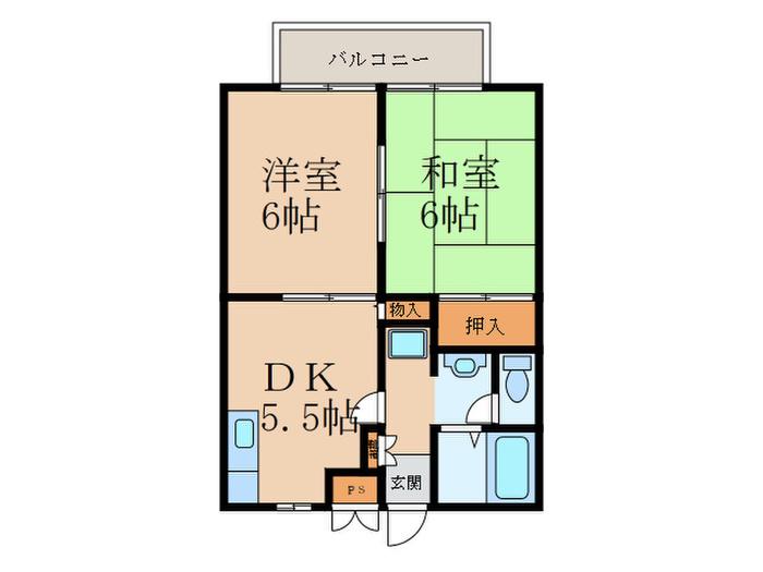 ビ-ライン上吉田B棟(2DK/1階)の間取り写真