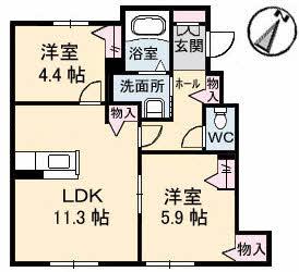 ライフレビューC棟(2LDK/1階)の間取り写真