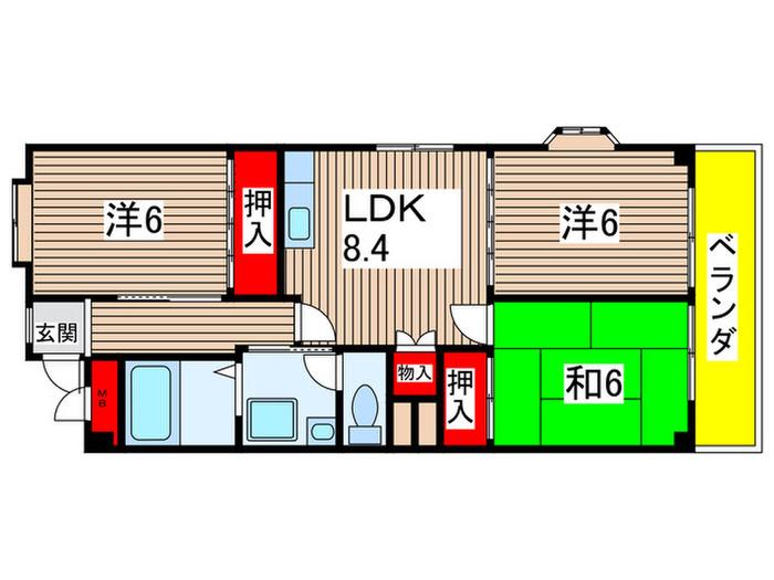 メリーメリーB(3LDK/1階)の間取り写真