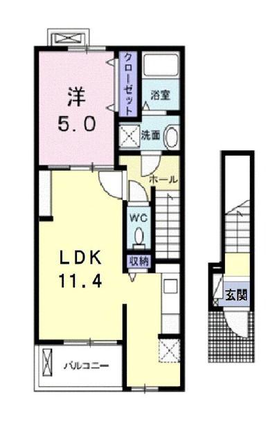 グレイス ヌーヴォー E(1LDK/2階)の間取り写真