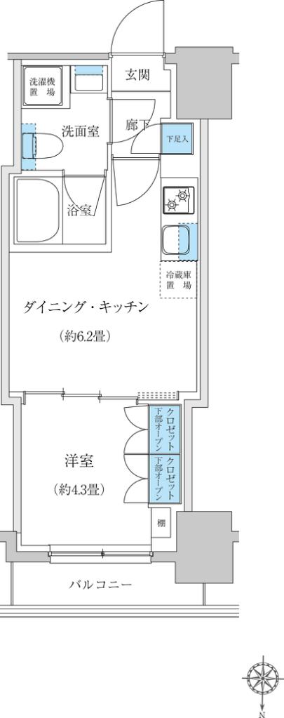 レジディア蒲田プレイス(1DK/12階)の間取り写真