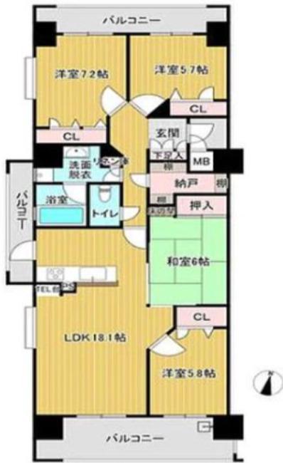 アーサー六ツ門プレミアムタワー(4LDK/12階)の間取り写真