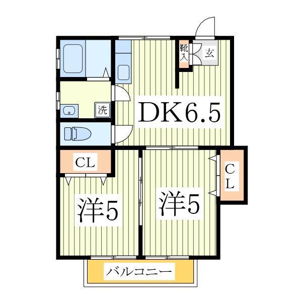 ホーリーハイツ5号棟(2DK/1階)の間取り写真