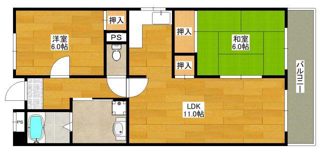 ボヌール緑地壱番館(2LDK/2階)の間取り写真
