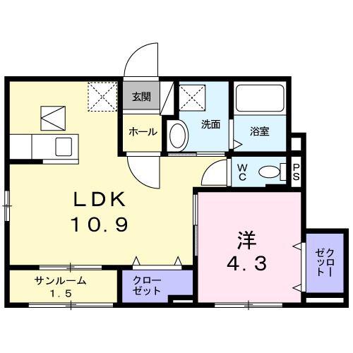 エスペラント ヴォヌール(1LDK/1階)の間取り写真