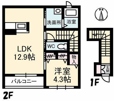 イルカーサ美の里(1LDK/2階)の間取り写真