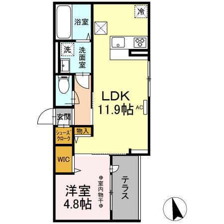 ブリックス北仙台(1LDK/1階)の間取り写真