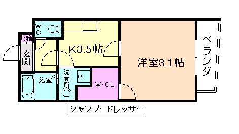 エリタージュ(1K/1階)の間取り写真