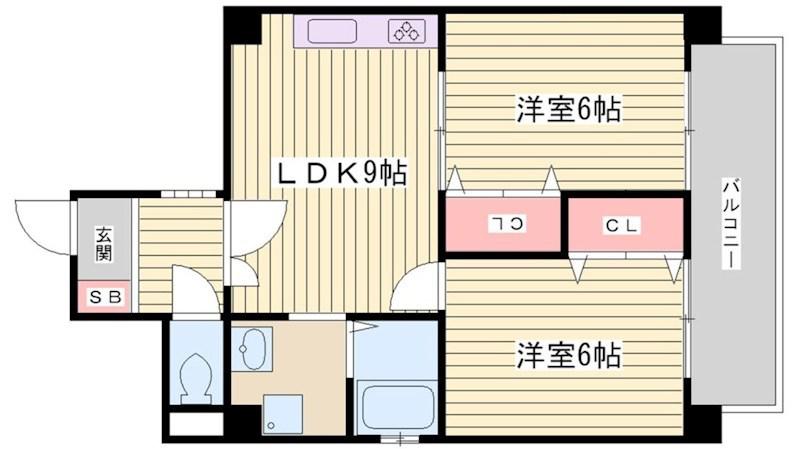 リーグレック元町(2DK/7階)の間取り写真