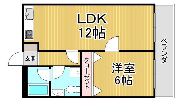 武庫之荘フレックスⅡ(1LDK/2階)の間取り写真