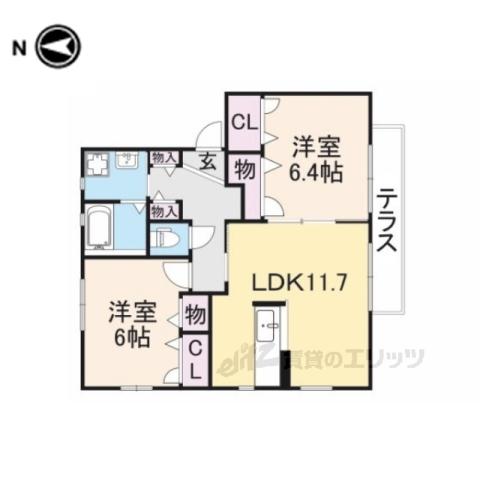 カーサヴェルデ桜井(2LDK/1階)の間取り写真