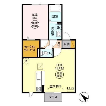 メルヴェイユC棟(1LDK/1階)の間取り写真