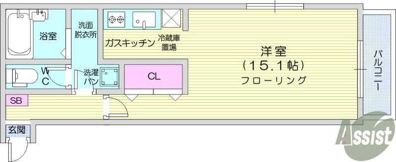 米ヶ袋ベルサンテ(ワンルーム/2階)の間取り写真