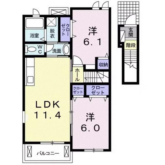 メゾンソレーユ M(2LDK/2階)の間取り写真