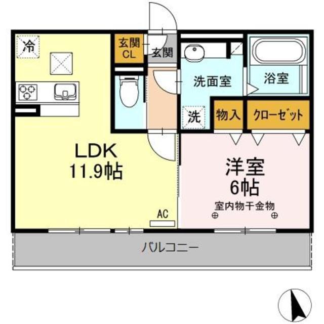 アンソレイエ自由ヶ丘(1LDK/1階)の間取り写真