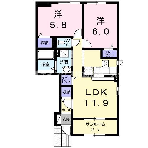 アンファミーユIII(2LDK/1階)の間取り写真