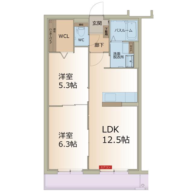 MARK&TWO(2LDK/2階)の間取り写真