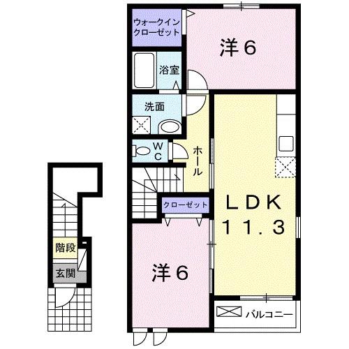 PLACIDE(2LDK/2階)の間取り写真