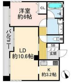 アーバンヴィレッジ神戸中山手通(1LDK/6階)の間取り写真
