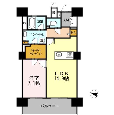 ロイヤルパークスERささしま ウエスト(1LDK/18階)の間取り写真