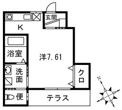 パーシモン(1K/1階)の間取り写真