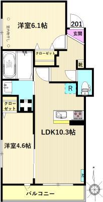 メゾンドアロ(2LDK/2階)の間取り写真
