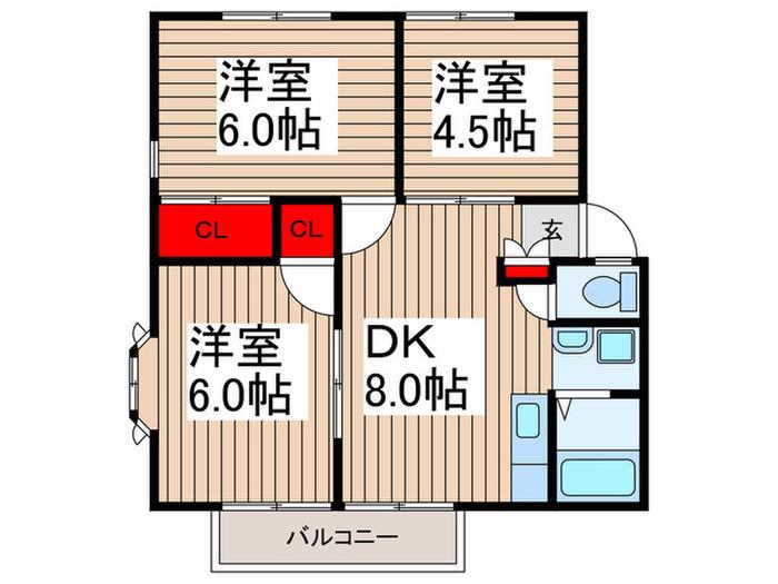 サンハイツ新井D(3DK/2階)の間取り写真