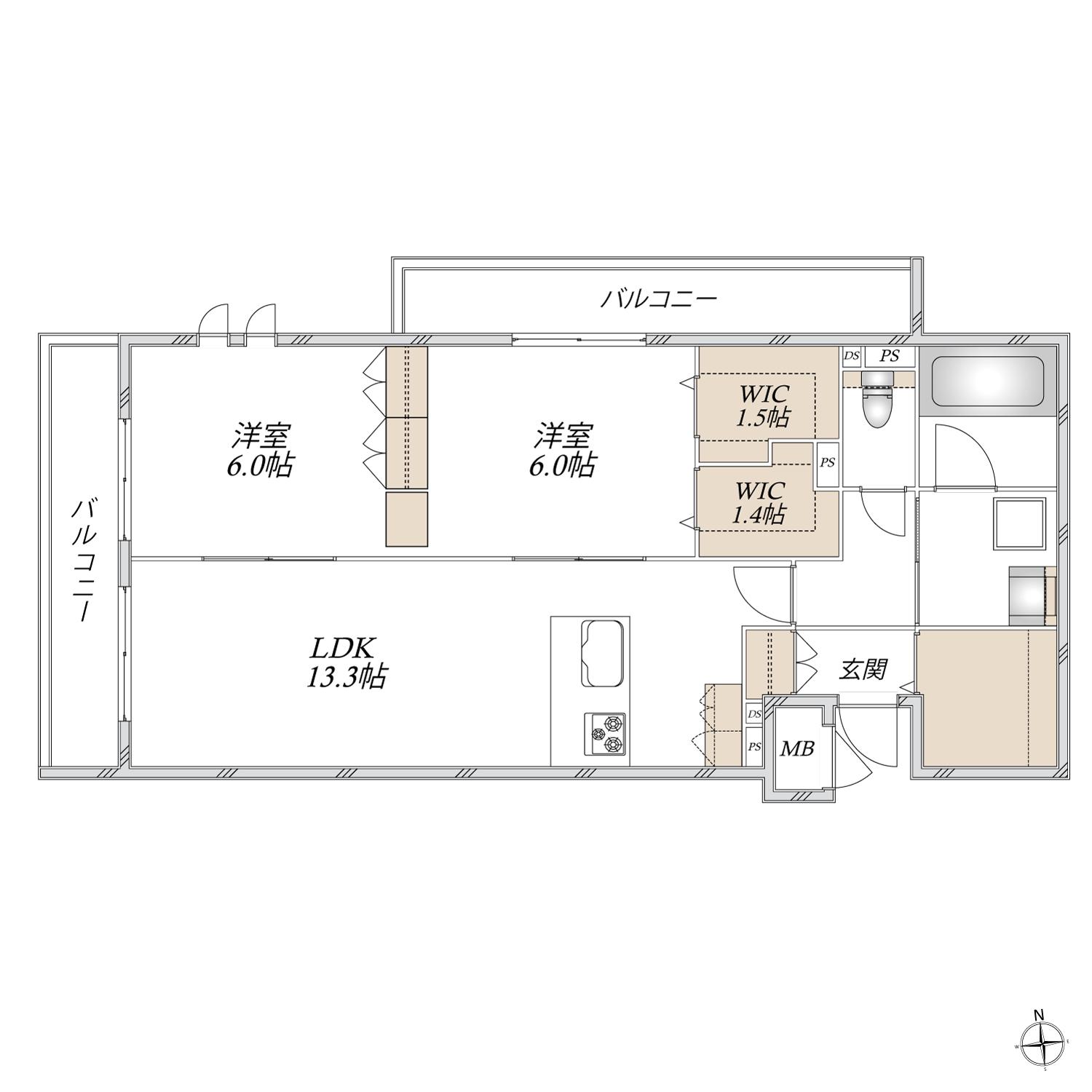 MILLE MERCISミルメルシー(2LDK/2階)の間取り写真