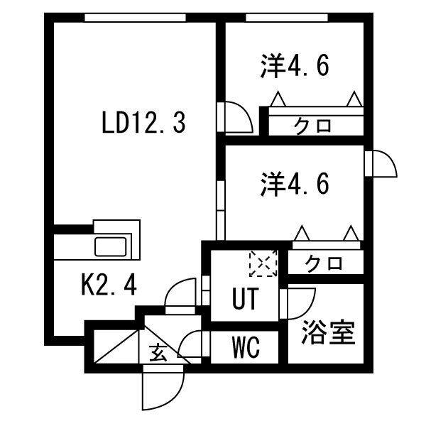 PRIME COURT 苗穂駅前(2LDK/1階)の間取り写真