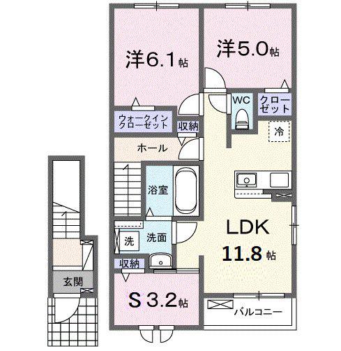 メゾングレーヌ東觜崎駅前A(2LDK/2階)の間取り写真