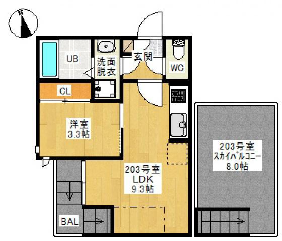 GRANDTIC HI(1LDK/2階)の間取り写真