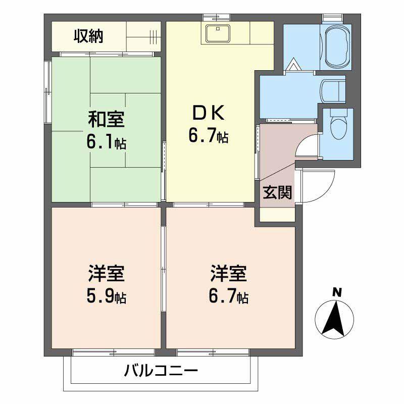 シャーメゾン明神B(3DK/2階)の間取り写真