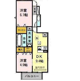 エルミタージュ(2DK/1階)の間取り写真