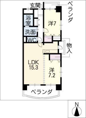 中日マンション上飯田(2LDK/2階)の間取り写真