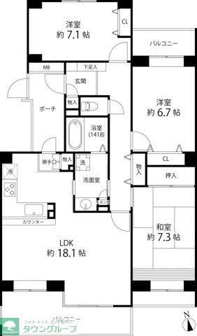 TS GARDEN 西寺尾 A棟(3LDK/2階)の間取り写真