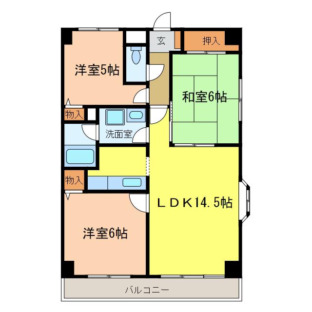 東尾マンション(3LDK/4階)の間取り写真