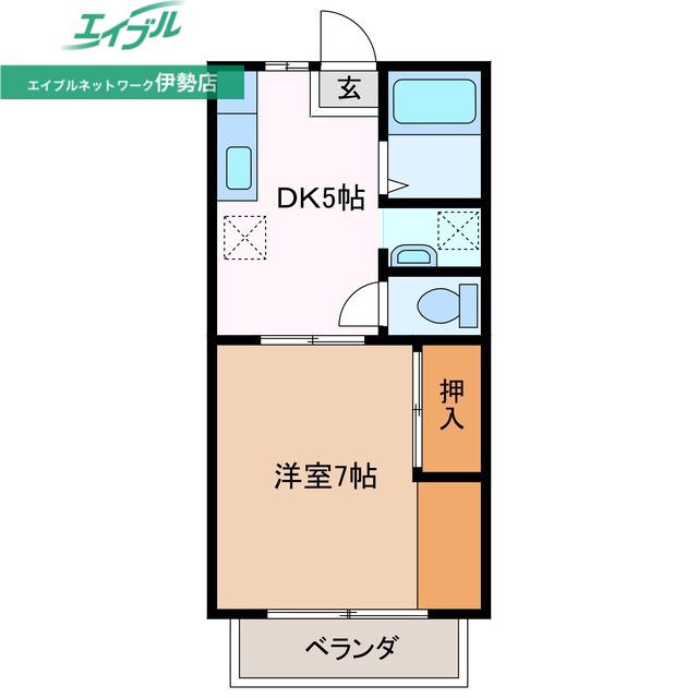 ダンケタカミヤI(1DK/2階)の間取り写真