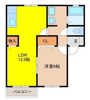 ルシエール的形(1LDK/2階)の間取り写真