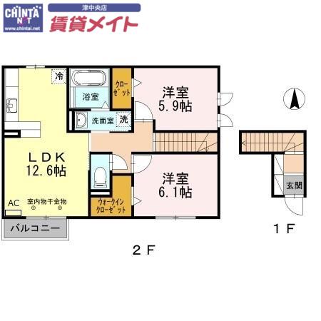 ジョリ シャンブル(2LDK/2階)の間取り写真