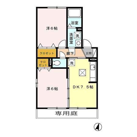グランモア貝津C棟(2DK/1階)の間取り写真