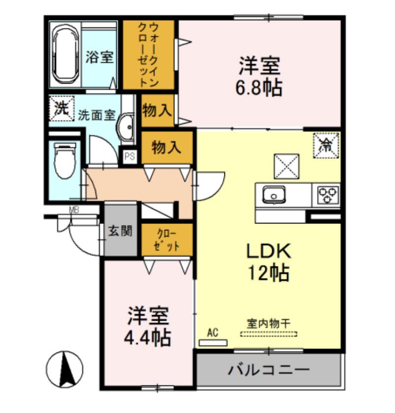 ウエストキューブ(2LDK/1階)の間取り写真