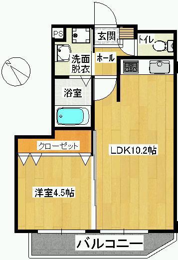 アドニスK(1LDK/4階)の間取り写真