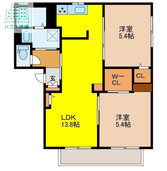 コンフォール川原田D棟(2LDK/2階)の間取り写真
