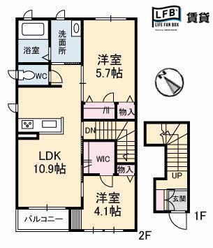 ルイズ・オディエ(2LDK/2階)の間取り写真