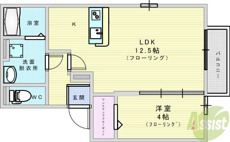 ESPOIR土谷B棟(1LDK/1階)の間取り写真