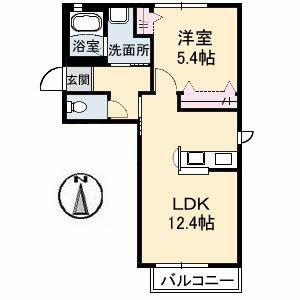 ヴァン・デ・ボヌール(1LDK/1階)の間取り写真
