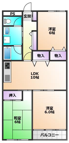 ヘリオス天神町レジデンス(3LDK/4階)の間取り写真