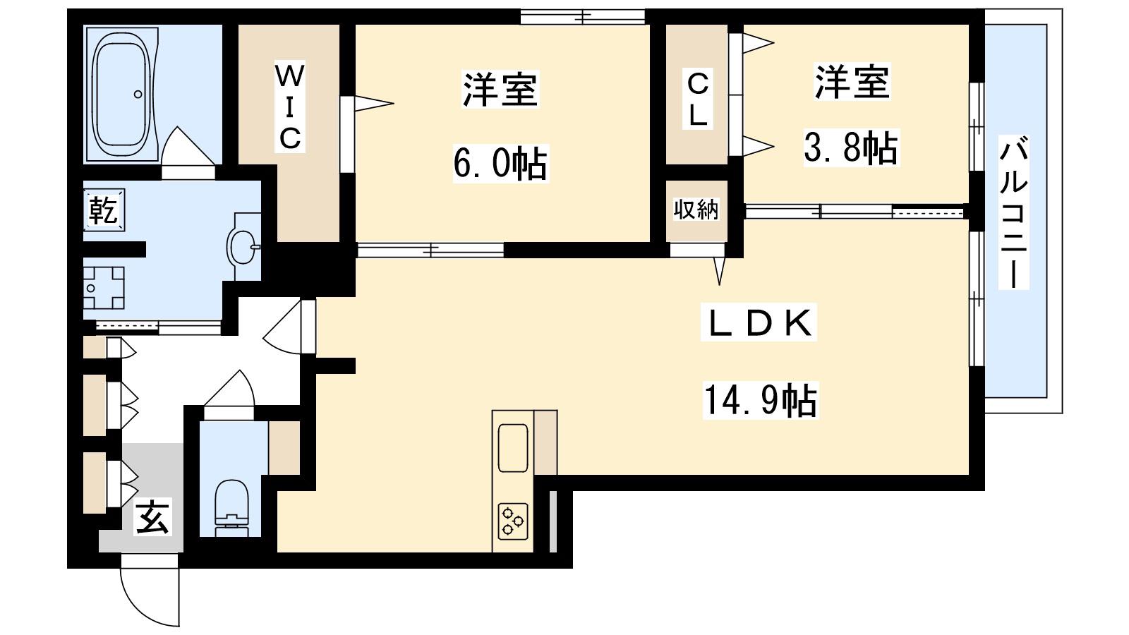 メゾンルル赤川(2LDK/2階)の間取り写真